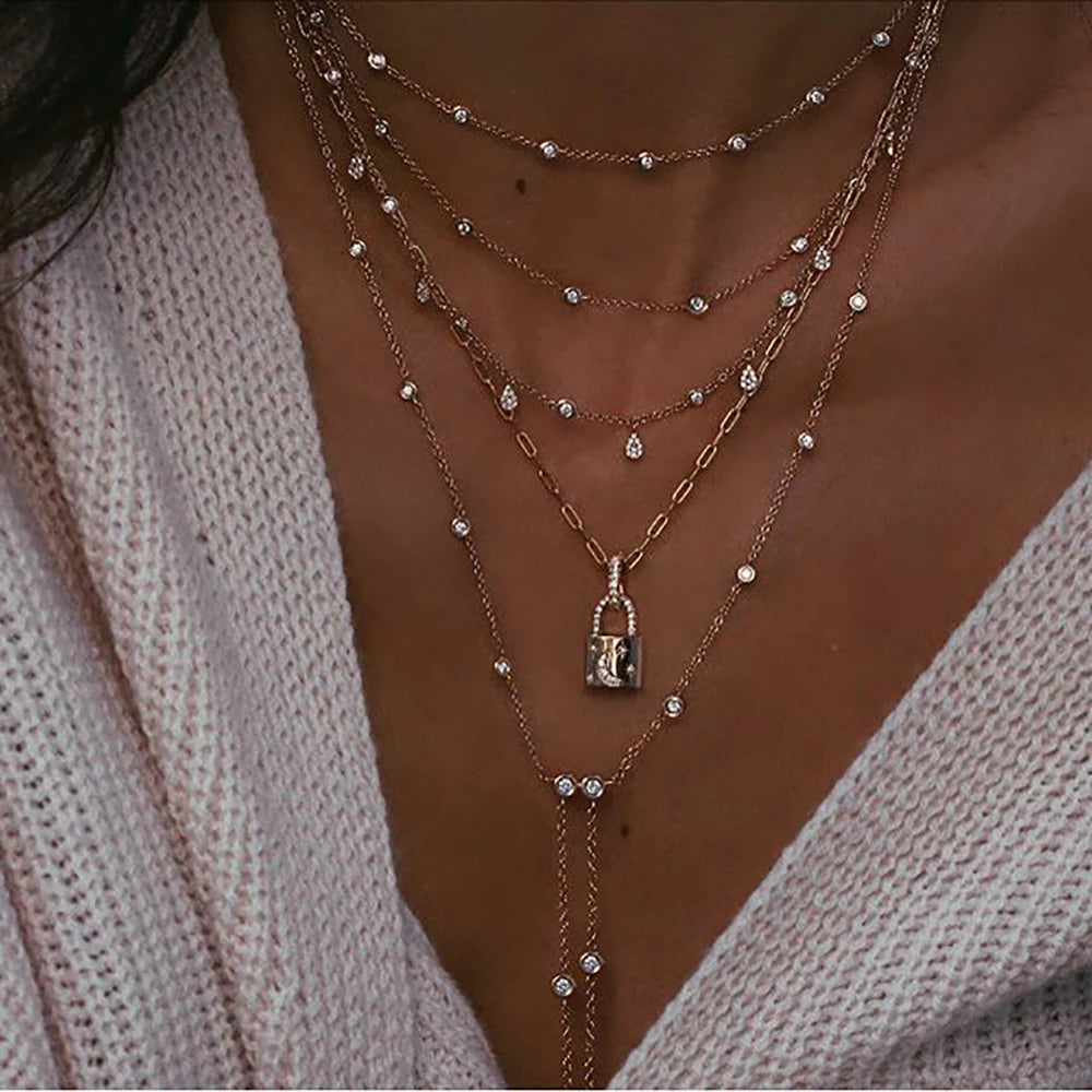 Star Moon Lock Necklace SISIGLAM