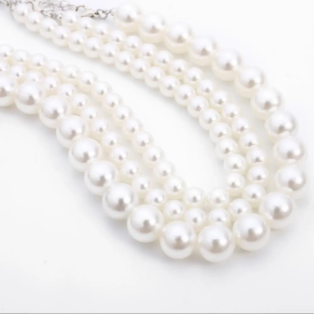 Multi-Layer White Imitation Pearl Necklace