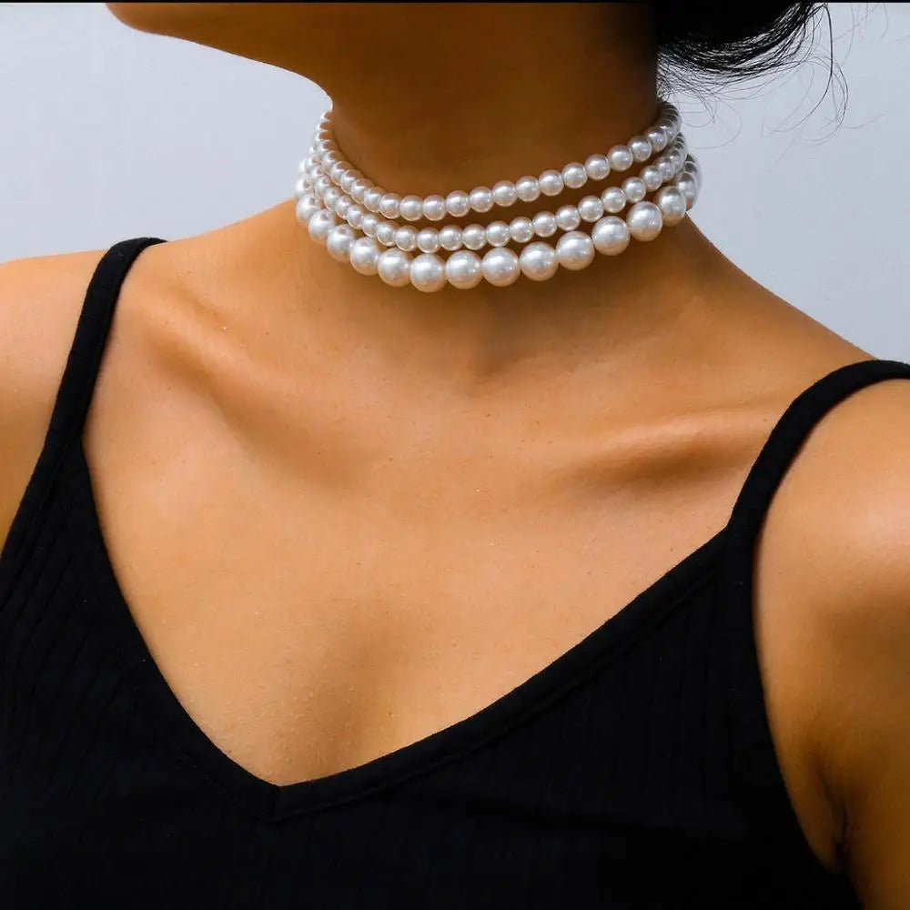 Multi-Layer White Imitation Pearl Necklace