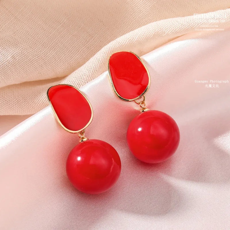 Red Simulated Pearl Earrings G