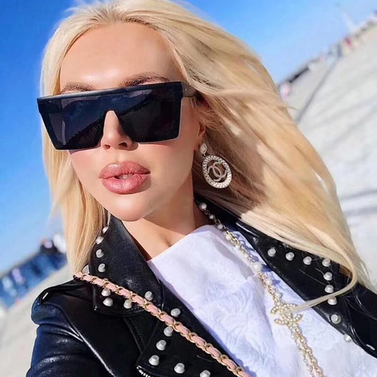 Luxury Black Oversized Square Sunglasses Woman Fashion Vintage Style