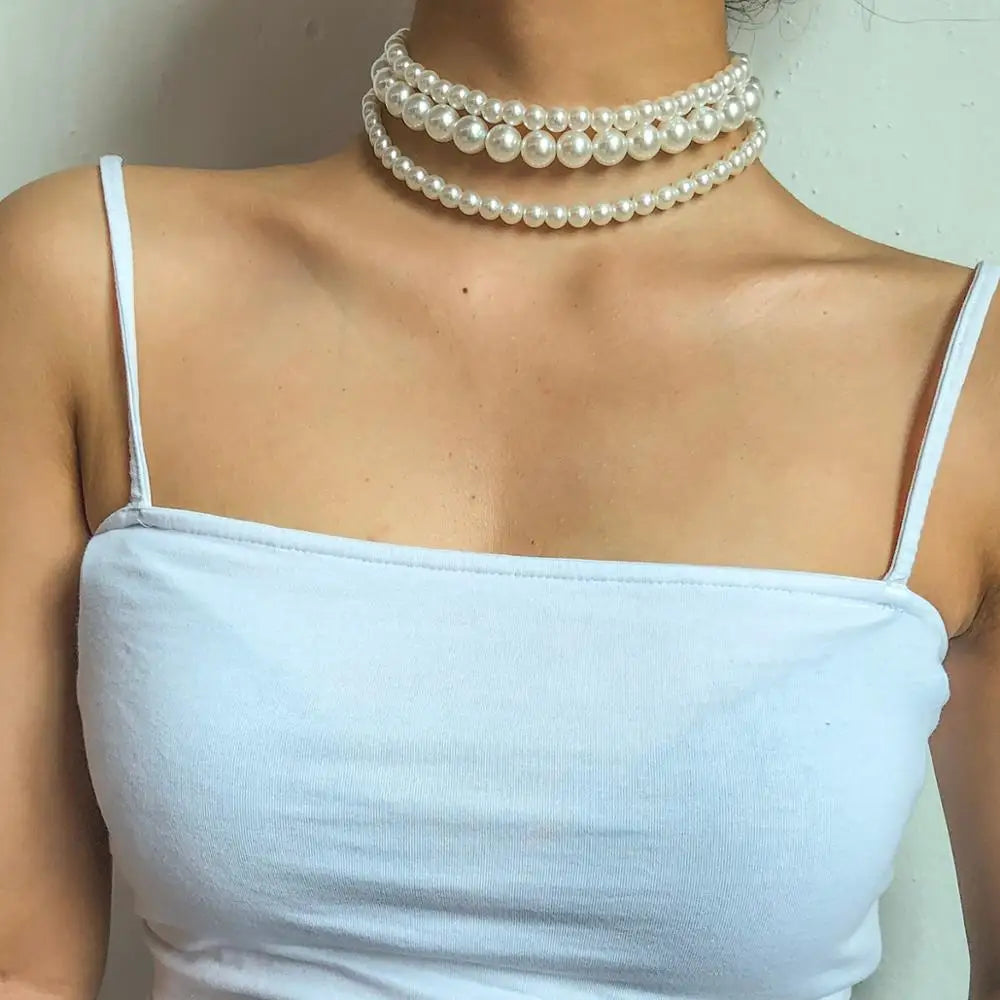 Multi-Layer White Imitation Pearl Necklace