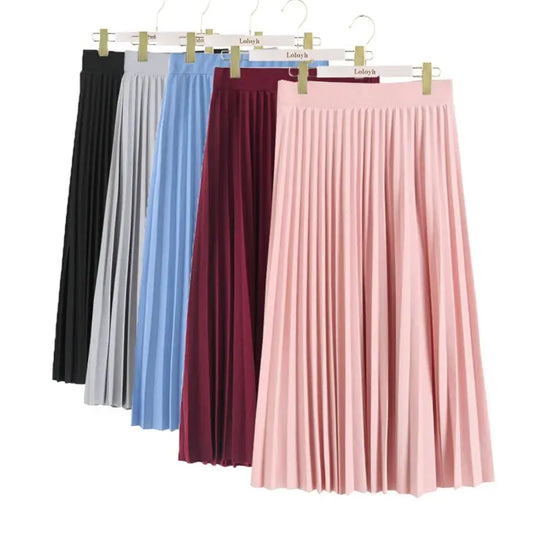 Waist Pleated Solid Color Half Length Elastic Skirt