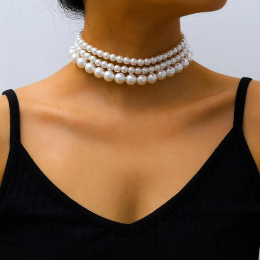 Multi-Layer White Imitation Pearl Necklace