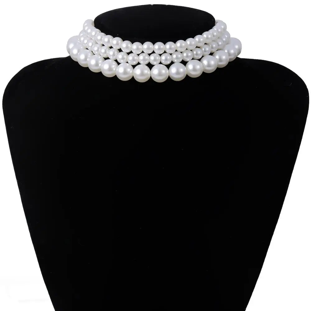 Multi-Layer White Imitation Pearl Necklace