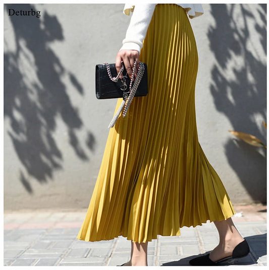 Alluring Vintage Pleated Midi Long Skirt