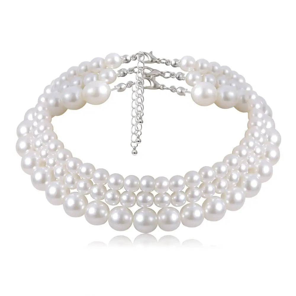 Multi-Layer White Imitation Pearl Necklace