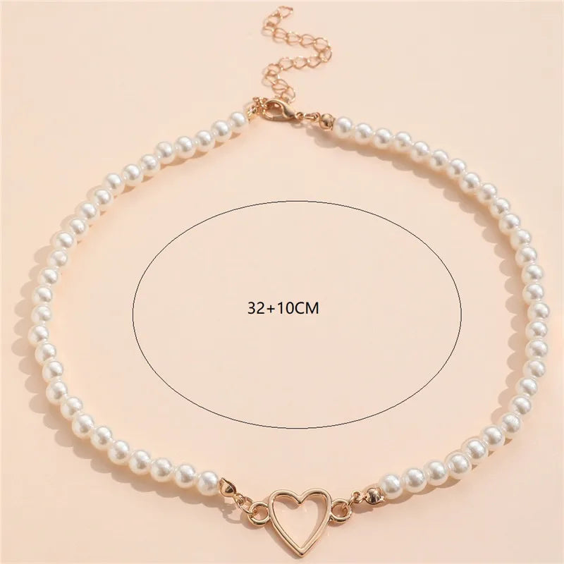 Pearl Trendy Love Heart  Choker Necklace