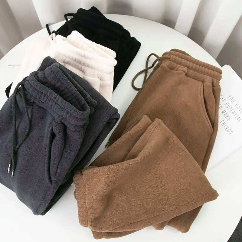 Fleece Harem Pants Women High Waist Drawstring Comfortable Straight Baggy Sweatpants