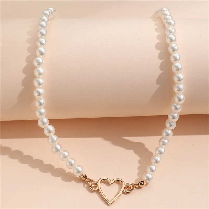 Pearl Trendy Love Heart  Choker Necklace