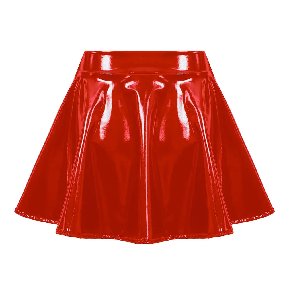 Glossy Patent Leather Flared skirt