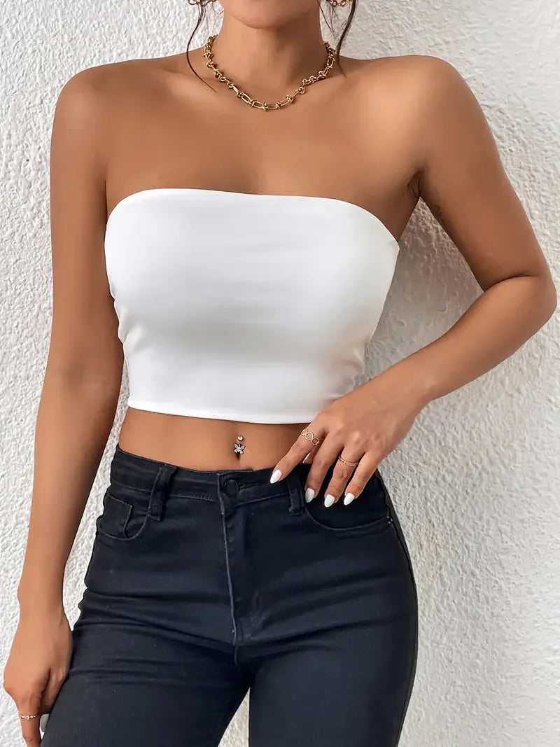 Sexy Bodycon Crop Tube Top, Solid Stretchy Tube Top, Casual Every Day Tops, Women's Clothing