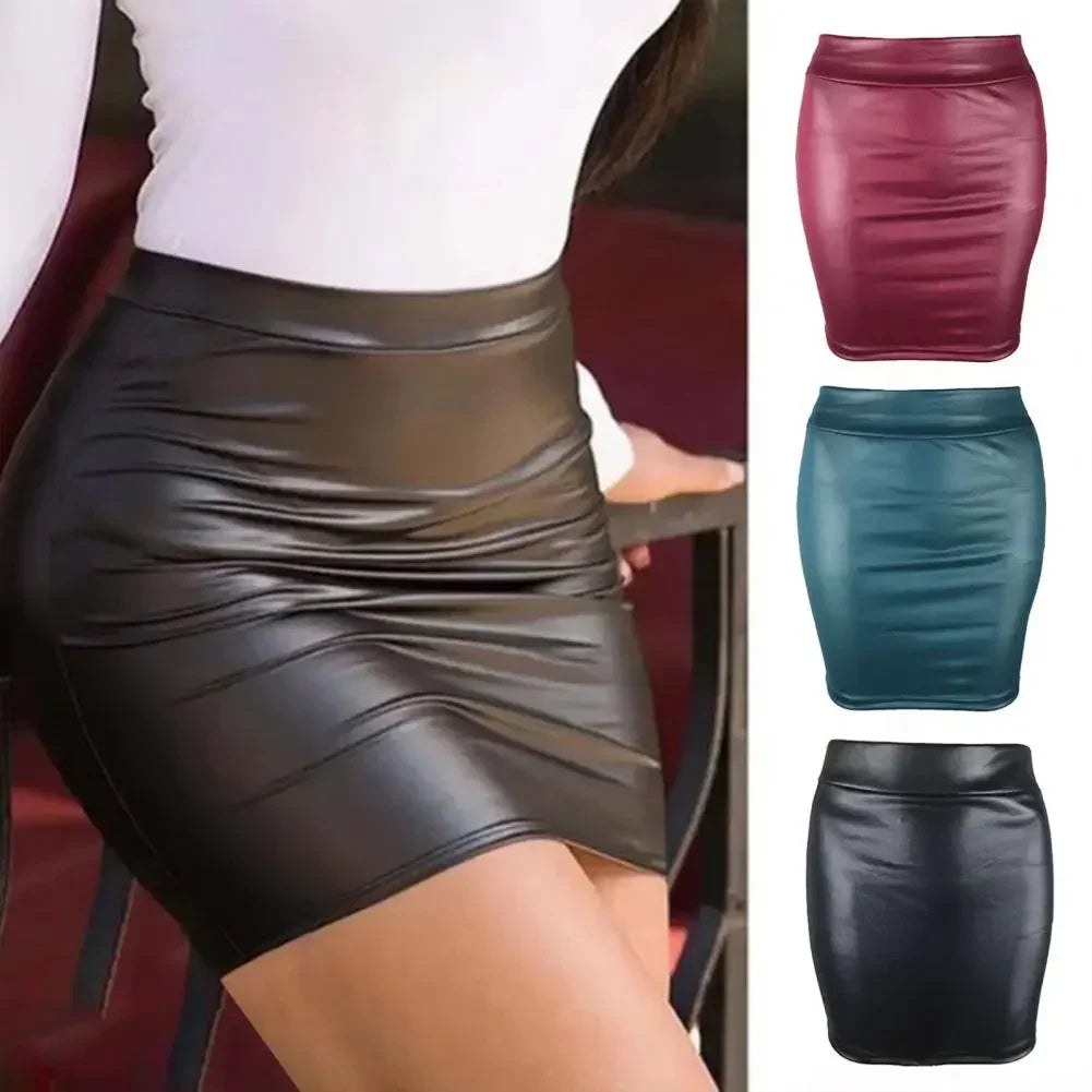 PU Leather Elasticity High Waist Fit Skinny Matte Cozy Skirt