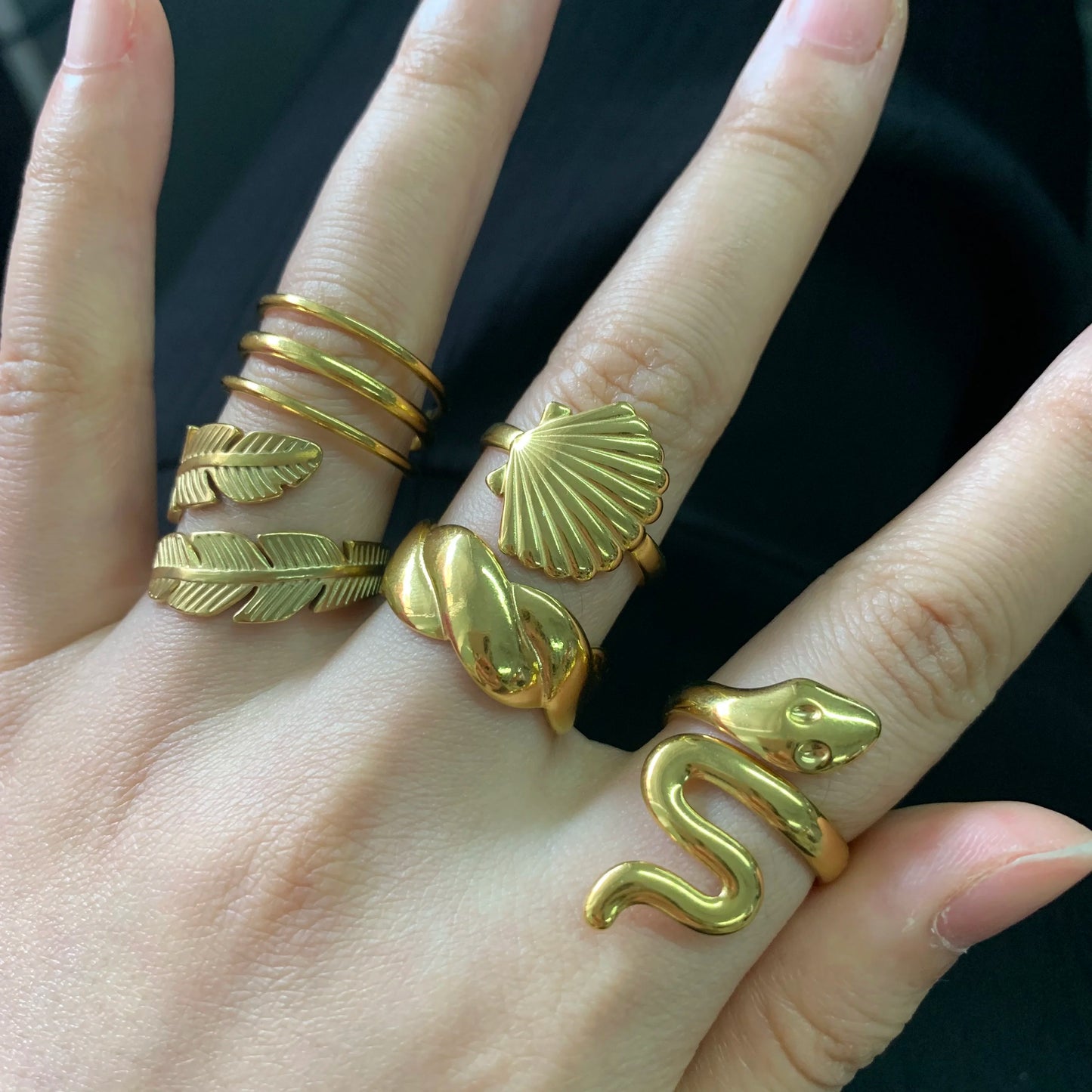 Snake Sun Rings for Women Stainless Steel Seashell Women's Ring