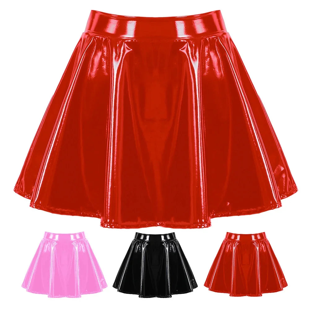 Glossy Patent Leather Flared skirt