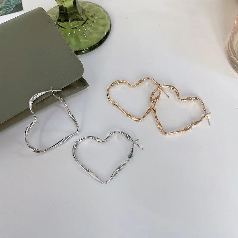 Twist Metal Heart Hoop Earrings