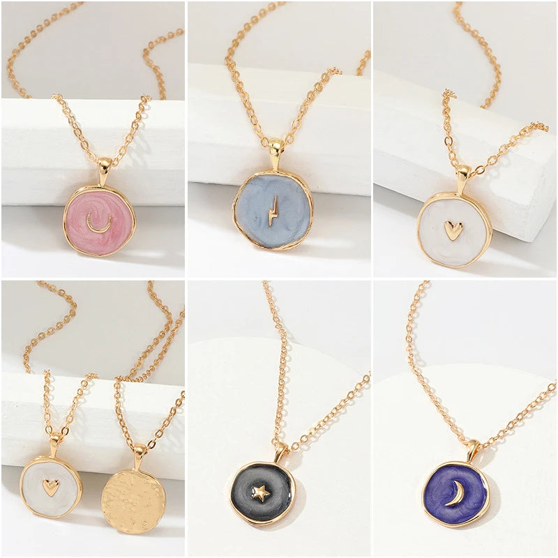 Colorful Moon Star Lightning Pendant Necklaces