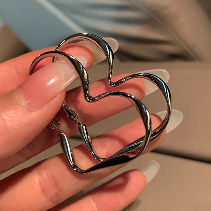 Twist Metal Heart Hoop Earrings