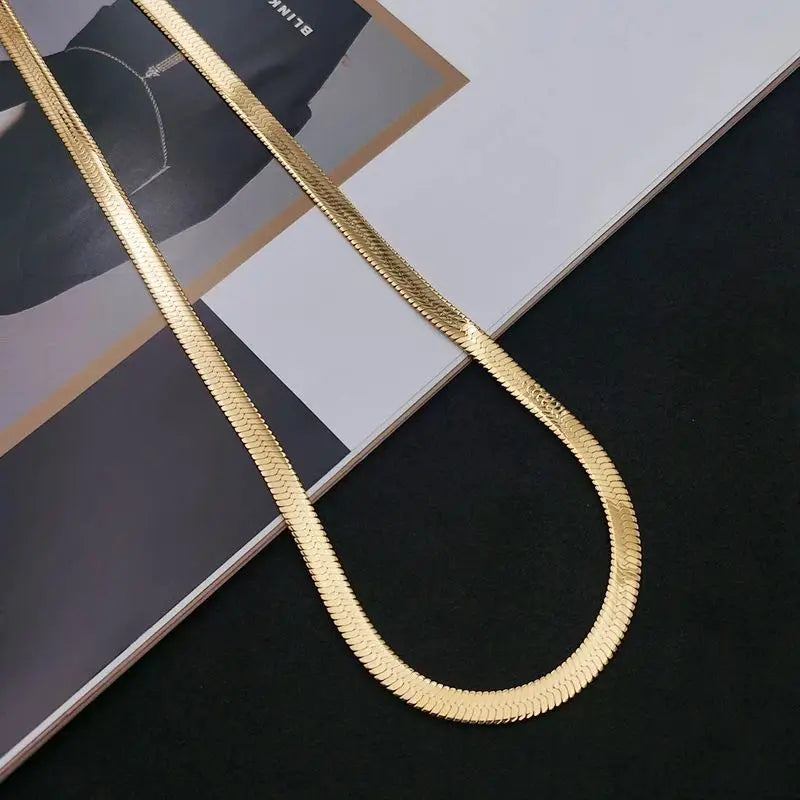 18K Gold 4MM Flat chain Necklace