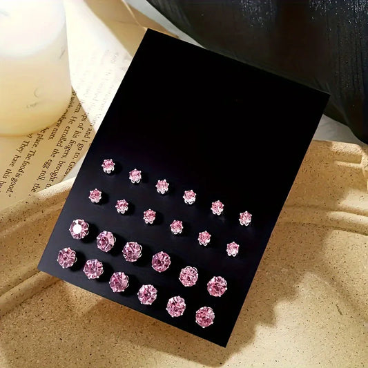 12 Pairs Pink Round  Earring