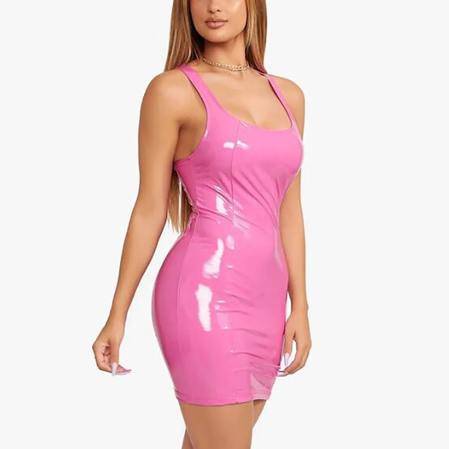 Multicolour Pink PU Leather Bodycon Dresses