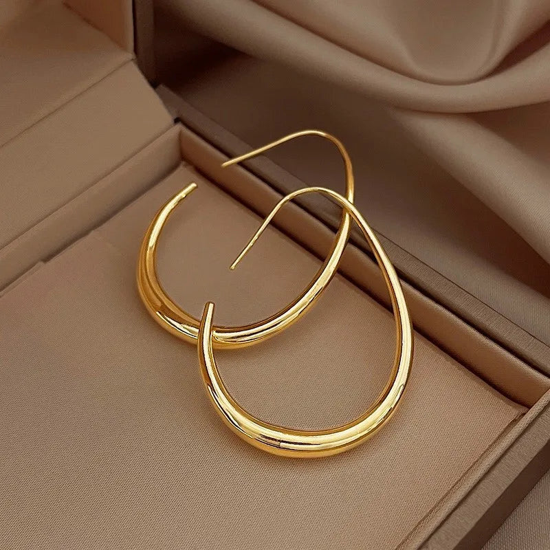 Needle Geometric Oval Hoop Earrings