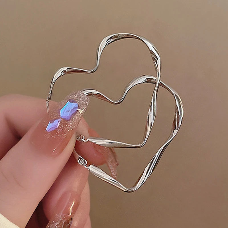 Twist Metal Heart Hoop Earrings