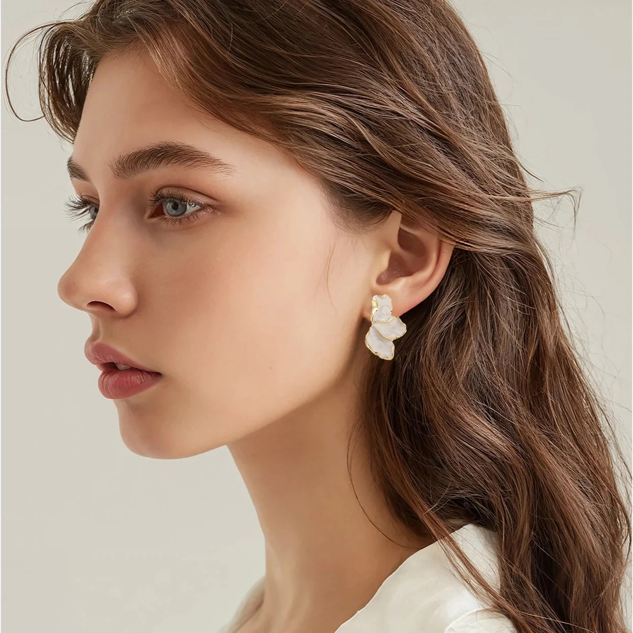 Cream Eanmel Petal Post Earrings