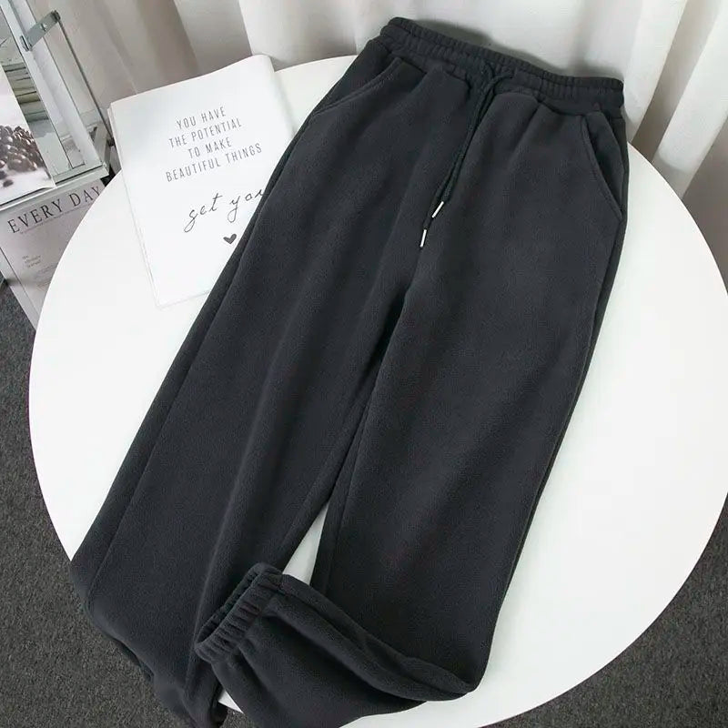 Fleece Harem Pants Women High Waist Drawstring Comfortable Straight Baggy Sweatpants