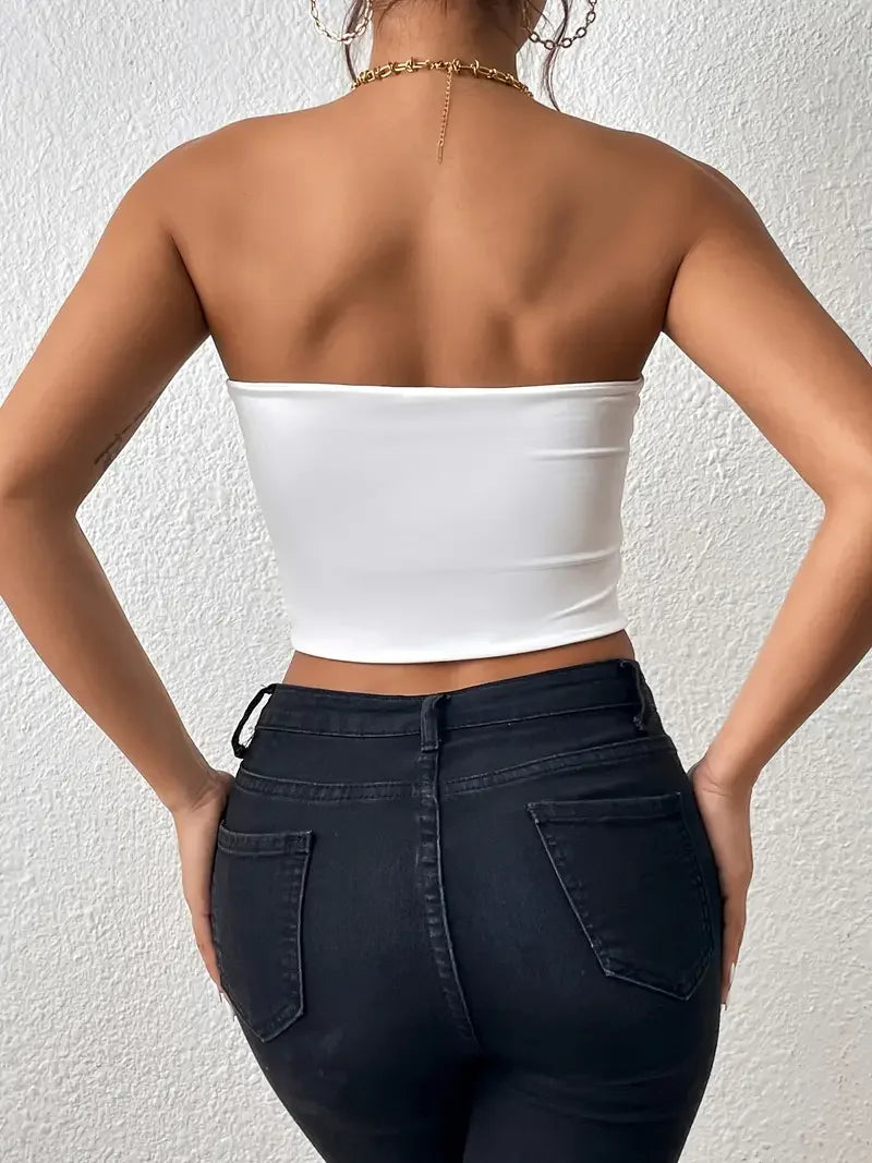 Sexy Bodycon Crop Tube Top, Solid Stretchy Tube Top, Casual Every Day Tops, Women's Clothing