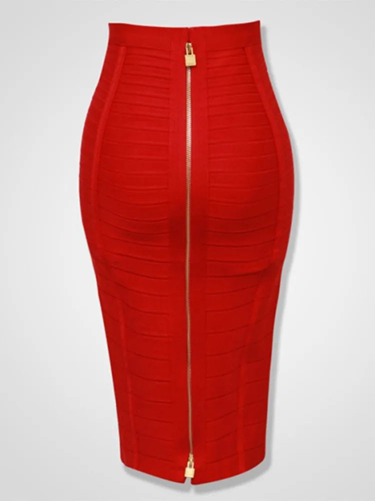 Colors (16) Sexy Solid Zipper Orange Blue Black Red Bandage Skirt Women Elastic Bodycon Summer XL XXL Pencil Skirts 58cm