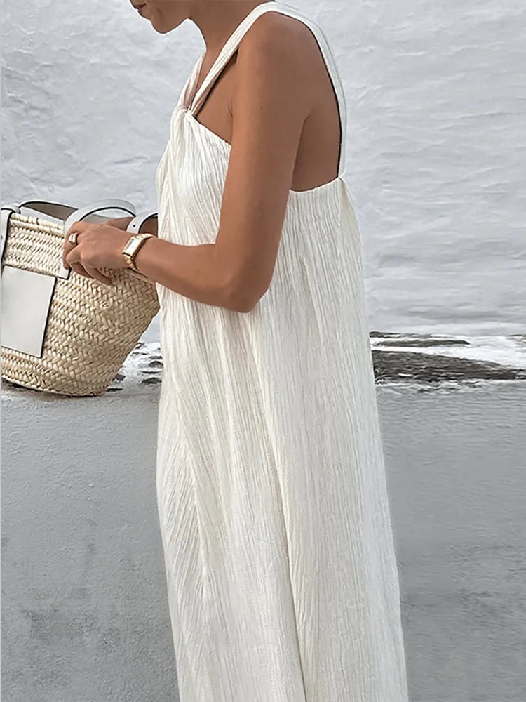 Pleated Loose Halter Long Dress