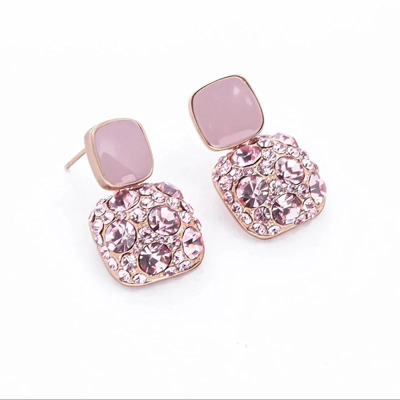 Mosaic Zircon Pink Oil Drip Simple Earrings