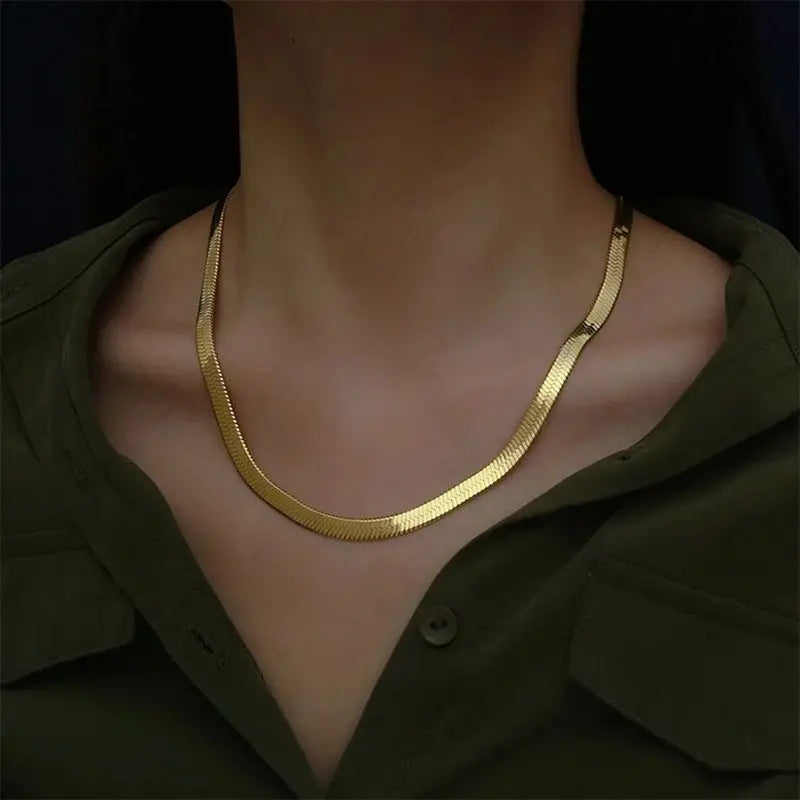 18K Gold 4MM Flat chain Necklace