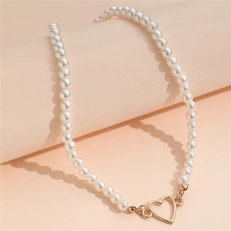 Pearl Trendy Love Heart  Choker Necklace