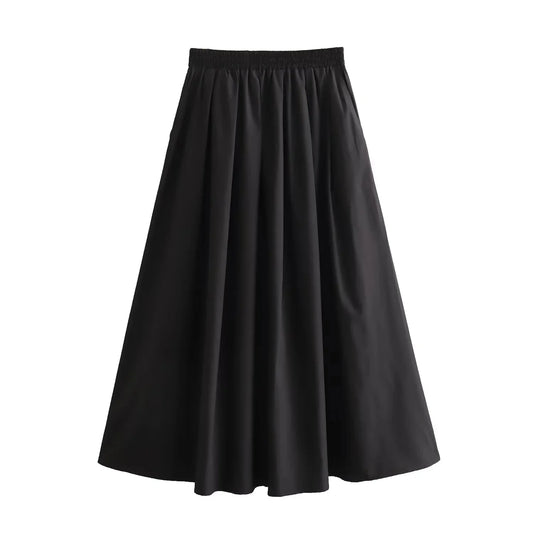 Slimming Vintage High Waist Wide Pendulum Midi Skirt Women Elastic High Waisted A-Line