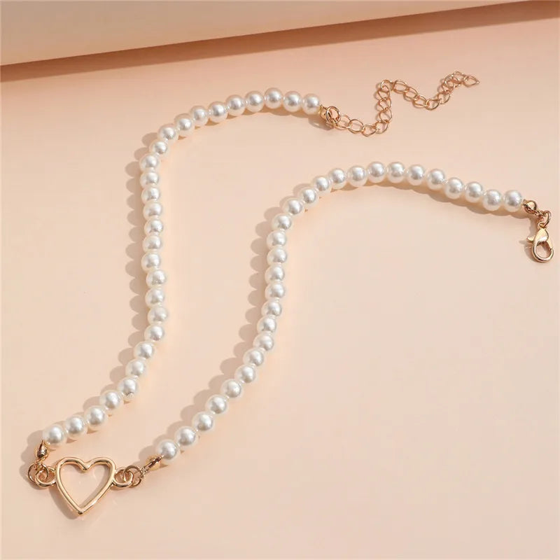 Pearl Trendy Love Heart  Choker Necklace