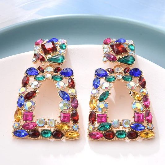 Boho Ethnic Colorful Crystal Clip on Earrings