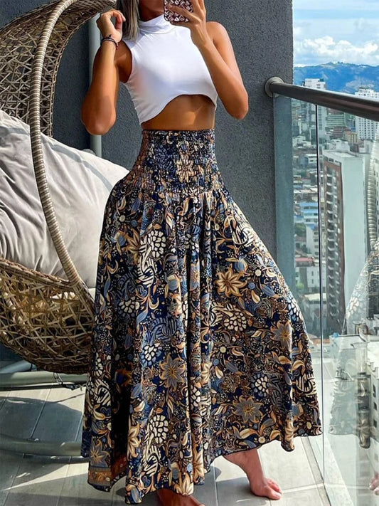 Boho Print Skirts A-line Big Swing Long Dress