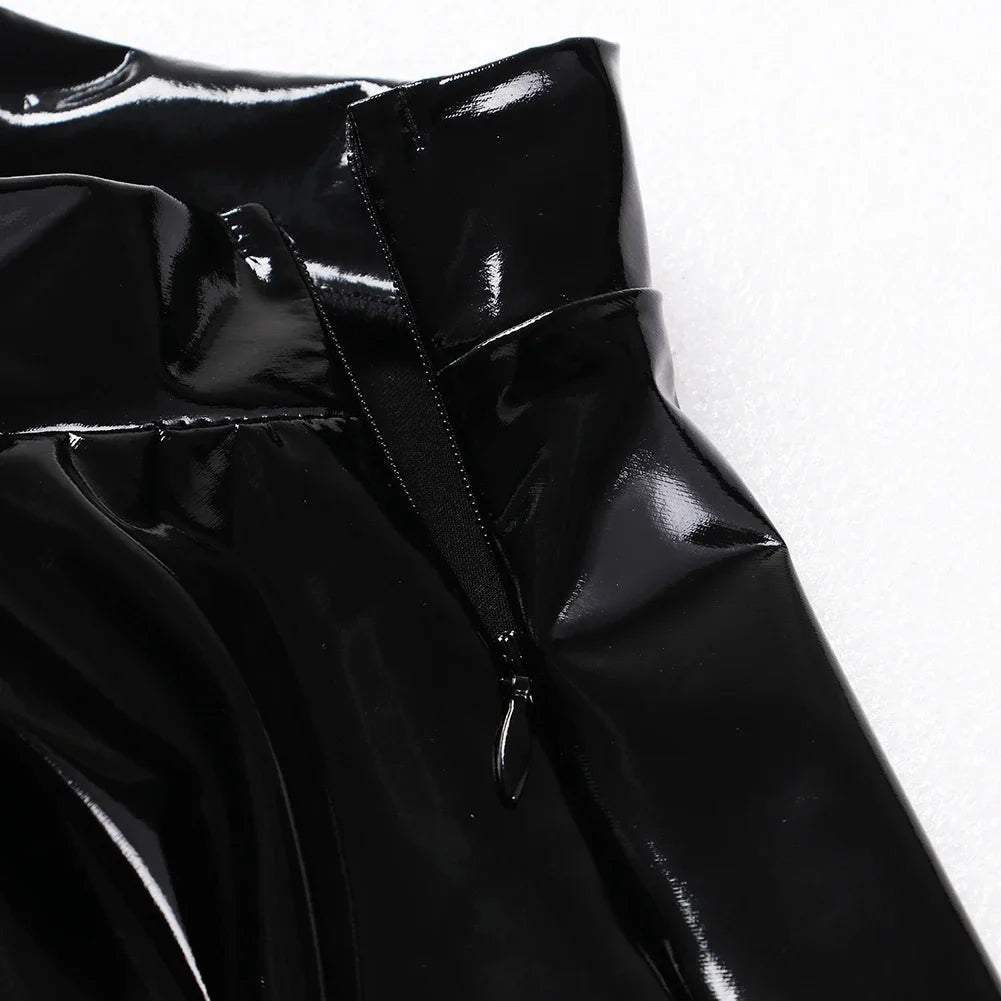 Glossy Patent Leather Flared skirt