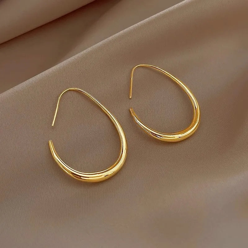 Needle Geometric Oval Hoop Earrings