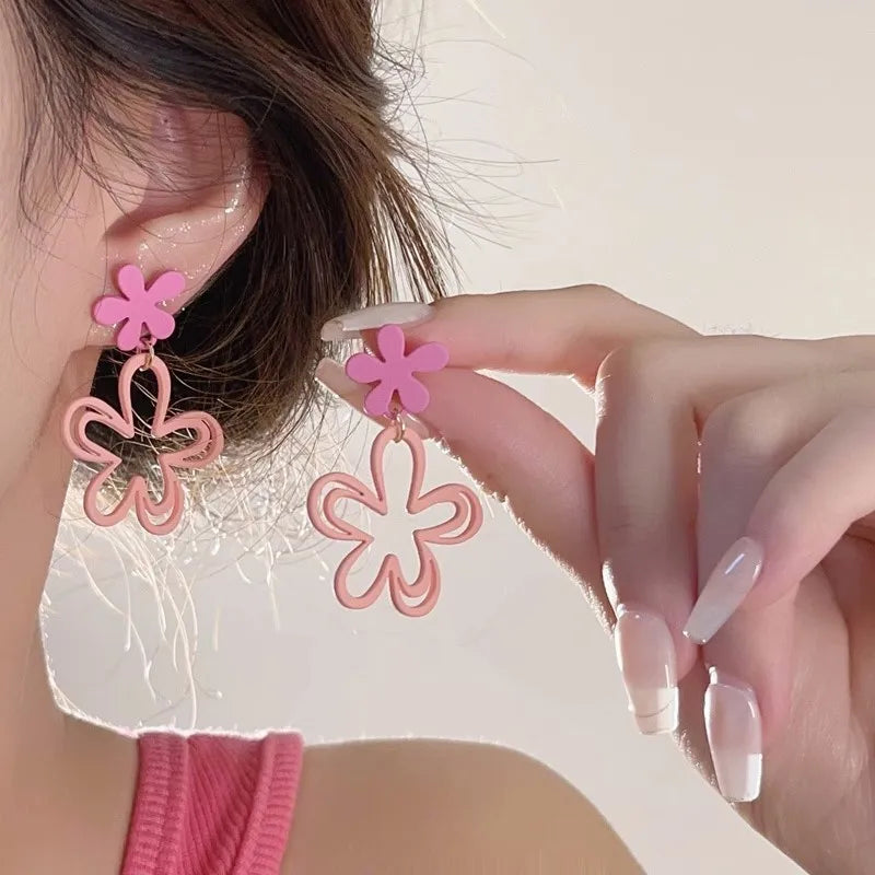 Sweet Pink Flower Women's Earrings