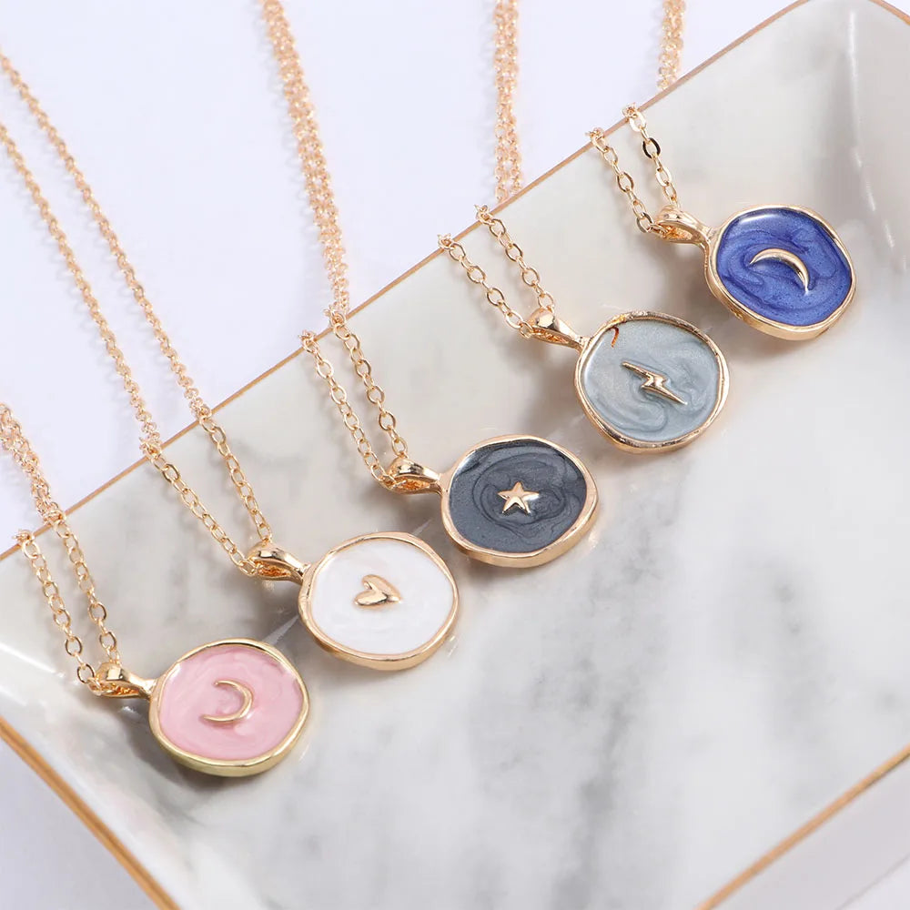 Colorful Moon Star Lightning Pendant Necklaces