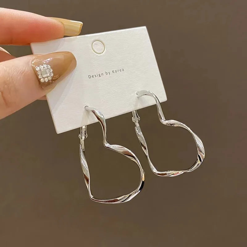 Twist Metal Heart Hoop Earrings