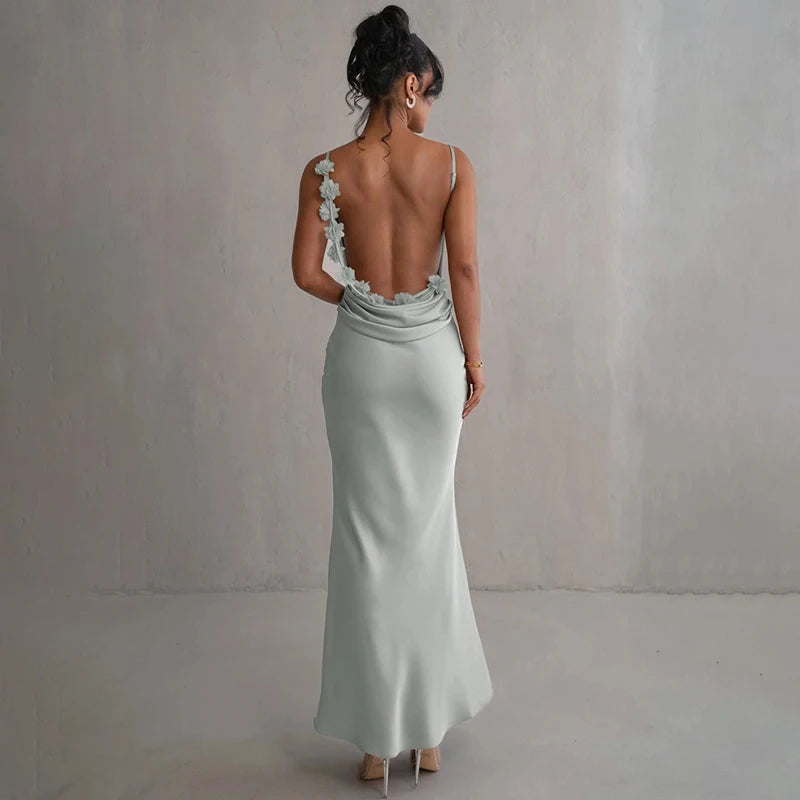 Floral Draped Backless Long Dress