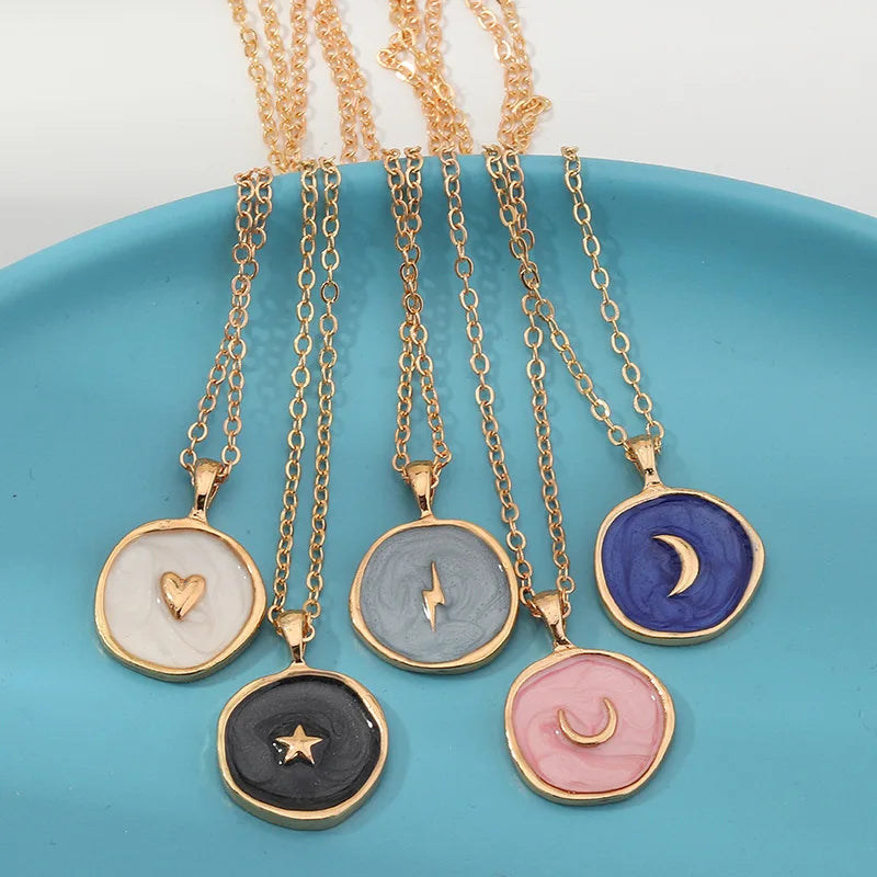 Colorful Moon Star Lightning Pendant Necklaces