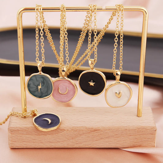 Colorful Moon Star Lightning Pendant Necklaces