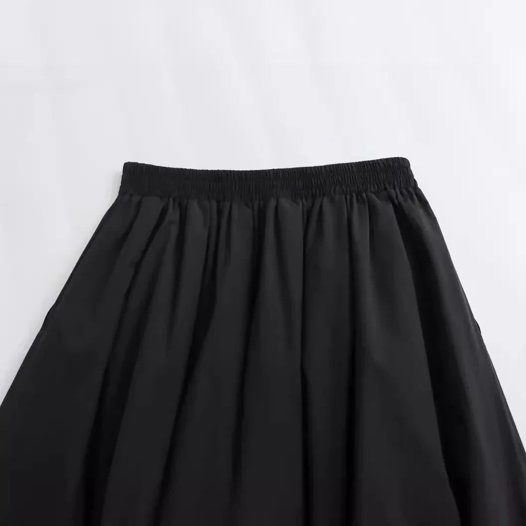 Slimming Vintage High Waist Wide Pendulum Midi Skirt Women Elastic High Waisted A-Line