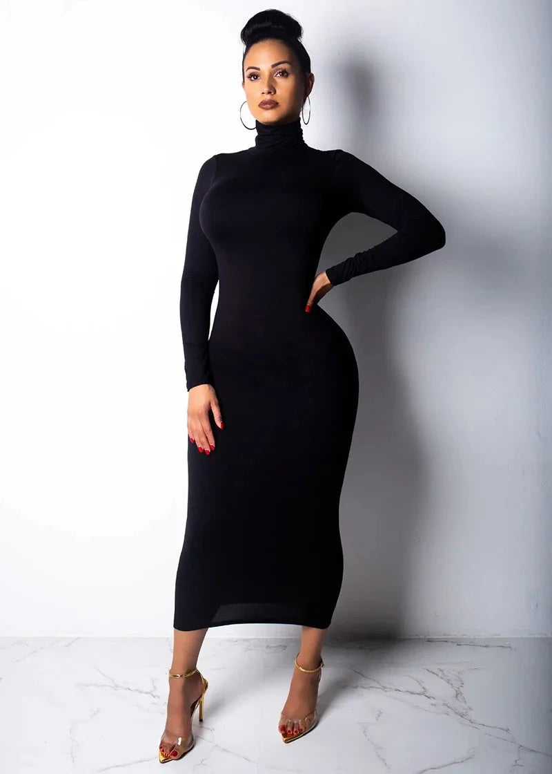 Casual Basic Black White Bodycon Slim Dress For Women SISIGLAM