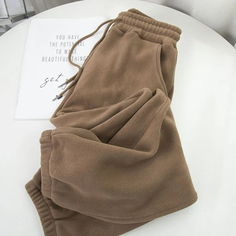 Fleece Harem Pants Women High Waist Drawstring Comfortable Straight Baggy Sweatpants